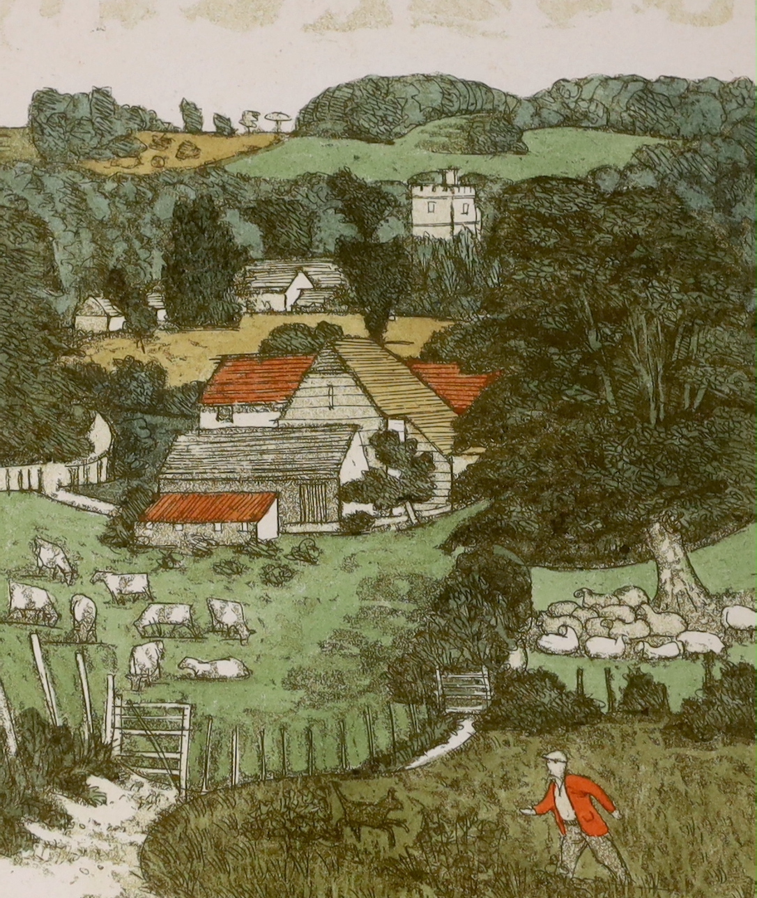 Simon Palmer (b.1956) colour etching, 'Over the hill', limited edition 24/50, signed in pencil, 21 x 17cm